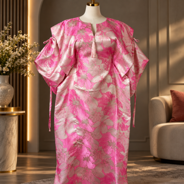 Floral Satin Kaftan Dress – Multiple Colors